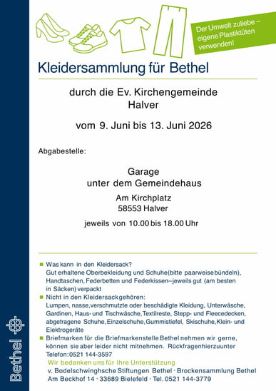 Kleidersammlug f&uuml;r Bethel ab 9.6.2026